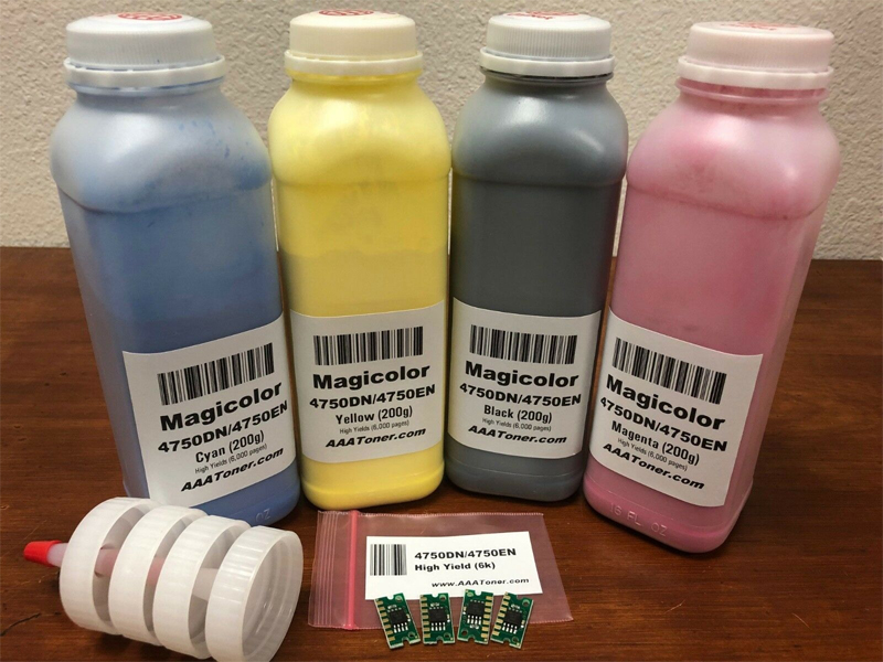 4 x Toner Refill for Konica Minolta MagiColor 4750EN, 4750DN + 4 Chips