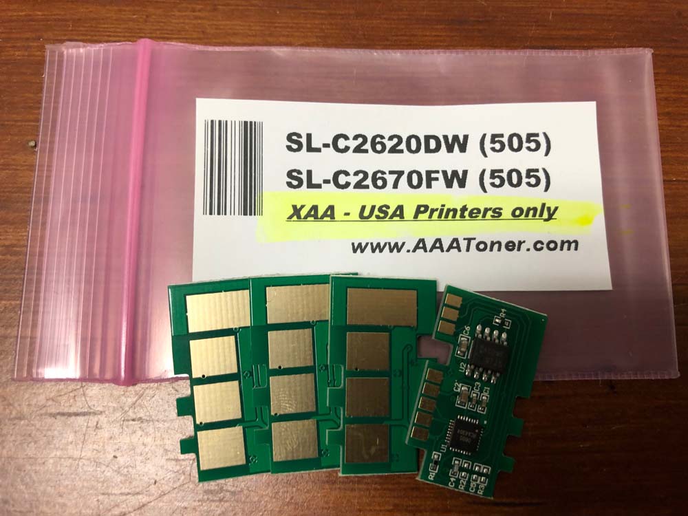 4 x Toner Chips for Samsung 505, ProXpress SL-C2620DW, SL-C2670FW