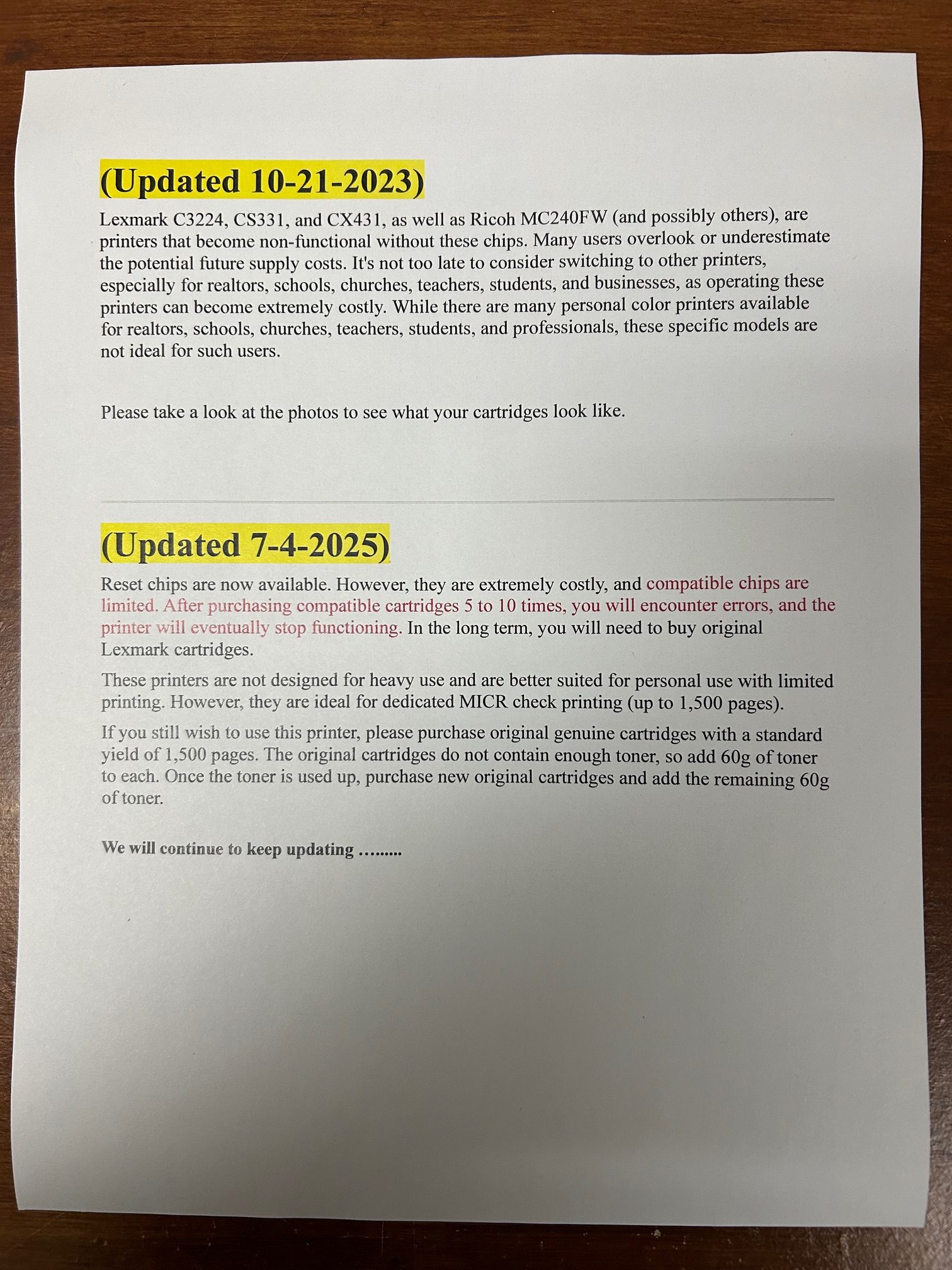 " 2 times " (120g x 4) Toner Refill for Lexmark C3224dw, C3326dw, MC3224, MC3326adwe, MC3426adw, Lexmark CS331, CS431, CX331, CX431, Ricoh M C240FW - Image 2