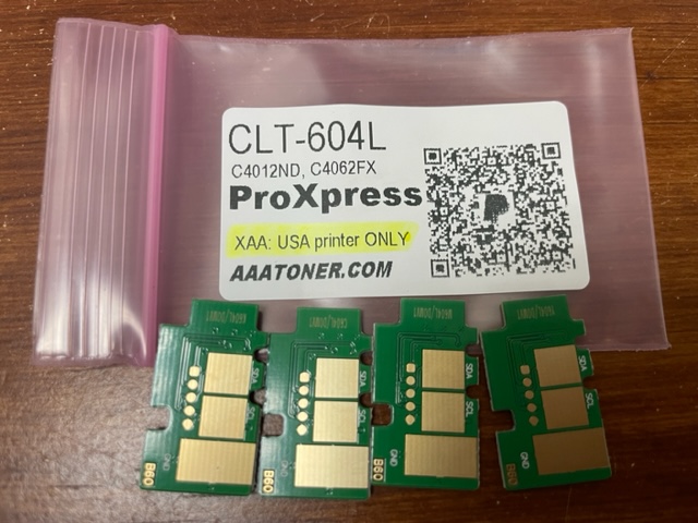 Toner Chips for Samsung CLT-K604L, CLT-C604L, CLT-M604L, CLT-Y604L, 604, 604L Samsung ProXpress C4012ND, C4062FX (CLT-604)