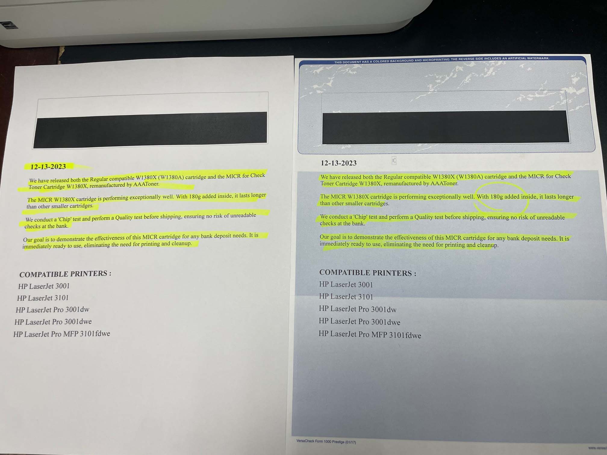 MICR (Check Print) Remanufactured Toner Cartridge for HP W1380X (138X), LaserJet 3001, 3101, Pro 3001dw, Pro 3001dwe, Pro MFP 3101fdwe - Image 8