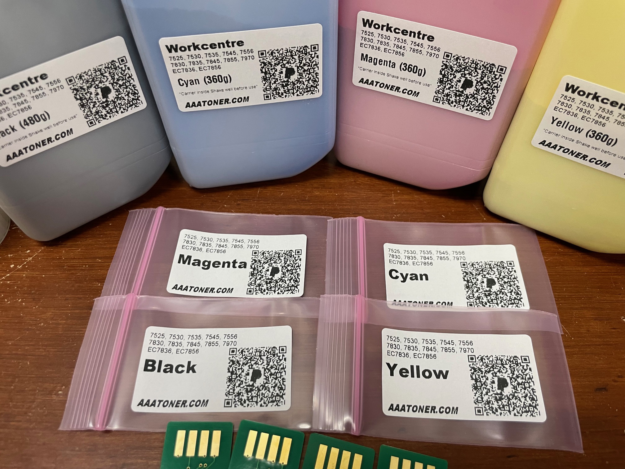 (480g/360g) 4 Toner Refill for Xerox WorkCentre 7525, 7530, 7535, 7545, 7556, 7830, 7835, 7845, 7855, 7970, 7970i, EC7836, EC7856 + 4 Chips - Image 2