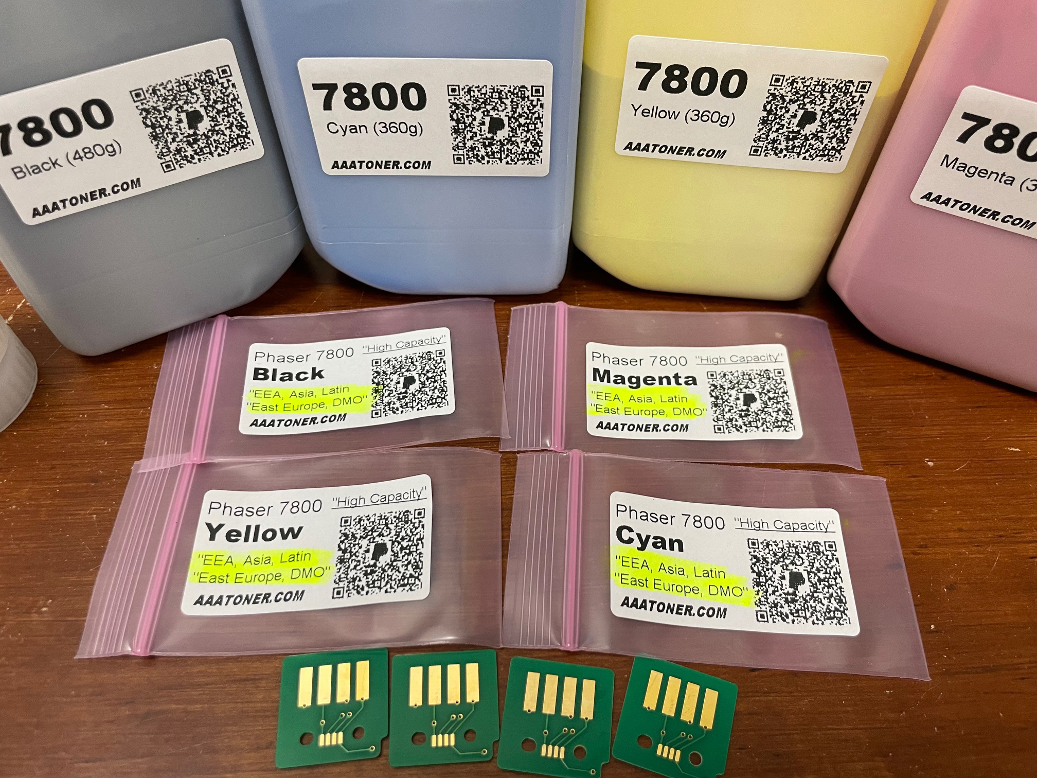 (480g/360g) 4 Toner Refill for Xerox Phaser 7800, 7800DN, 7800DX, 7800GX + 4 Chips - Image 7