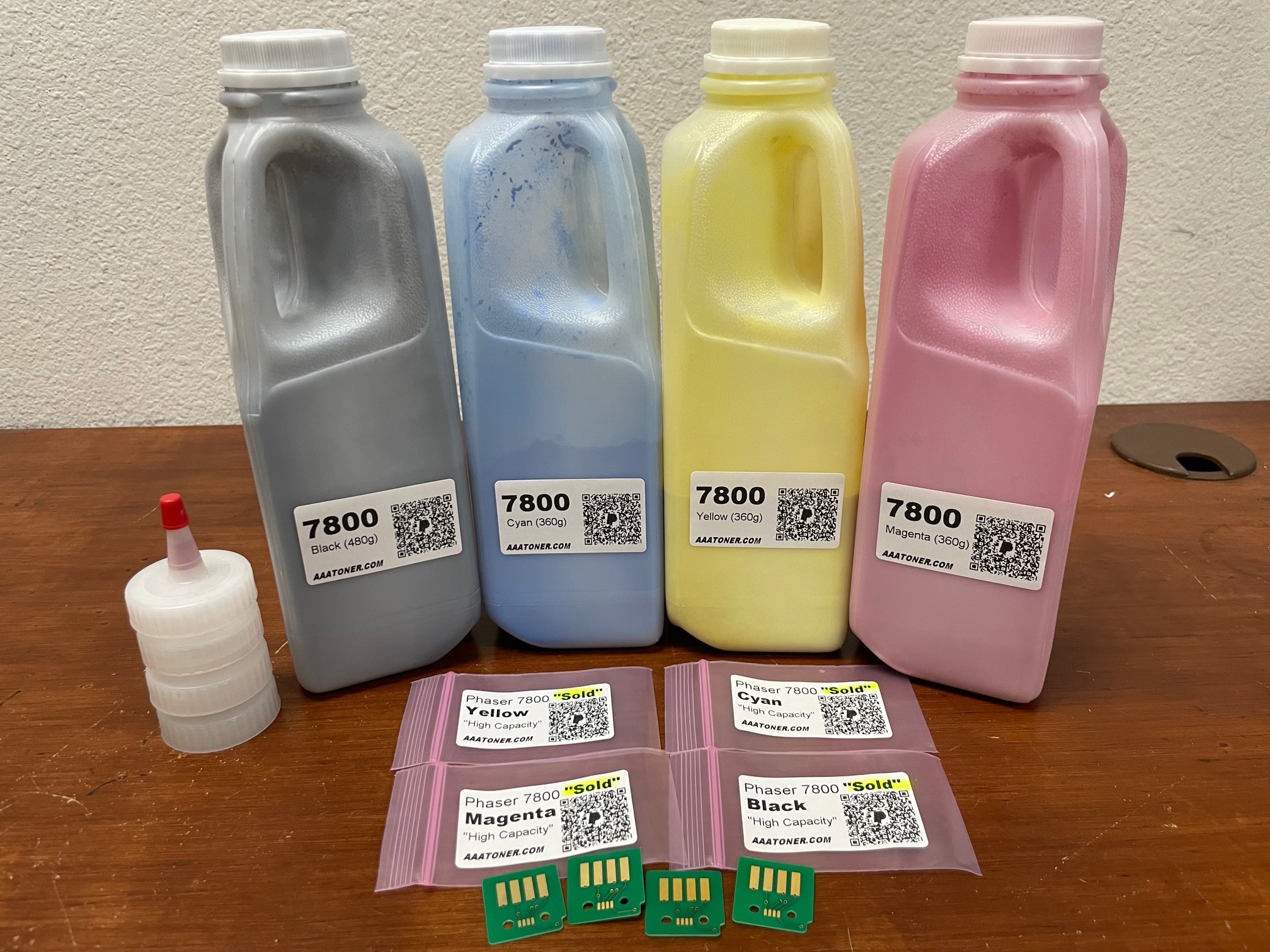 (480g/360g) 4 Toner Refill for Xerox Phaser 7800, 7800DN, 7800DX, 7800GX + 4 Chips - Image 4