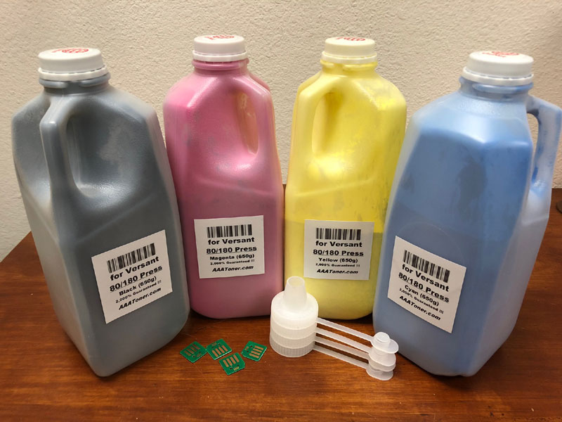 (650g x 4) Toner Refill for Xerox Versant 80,180, 280 Press + 4 Chips