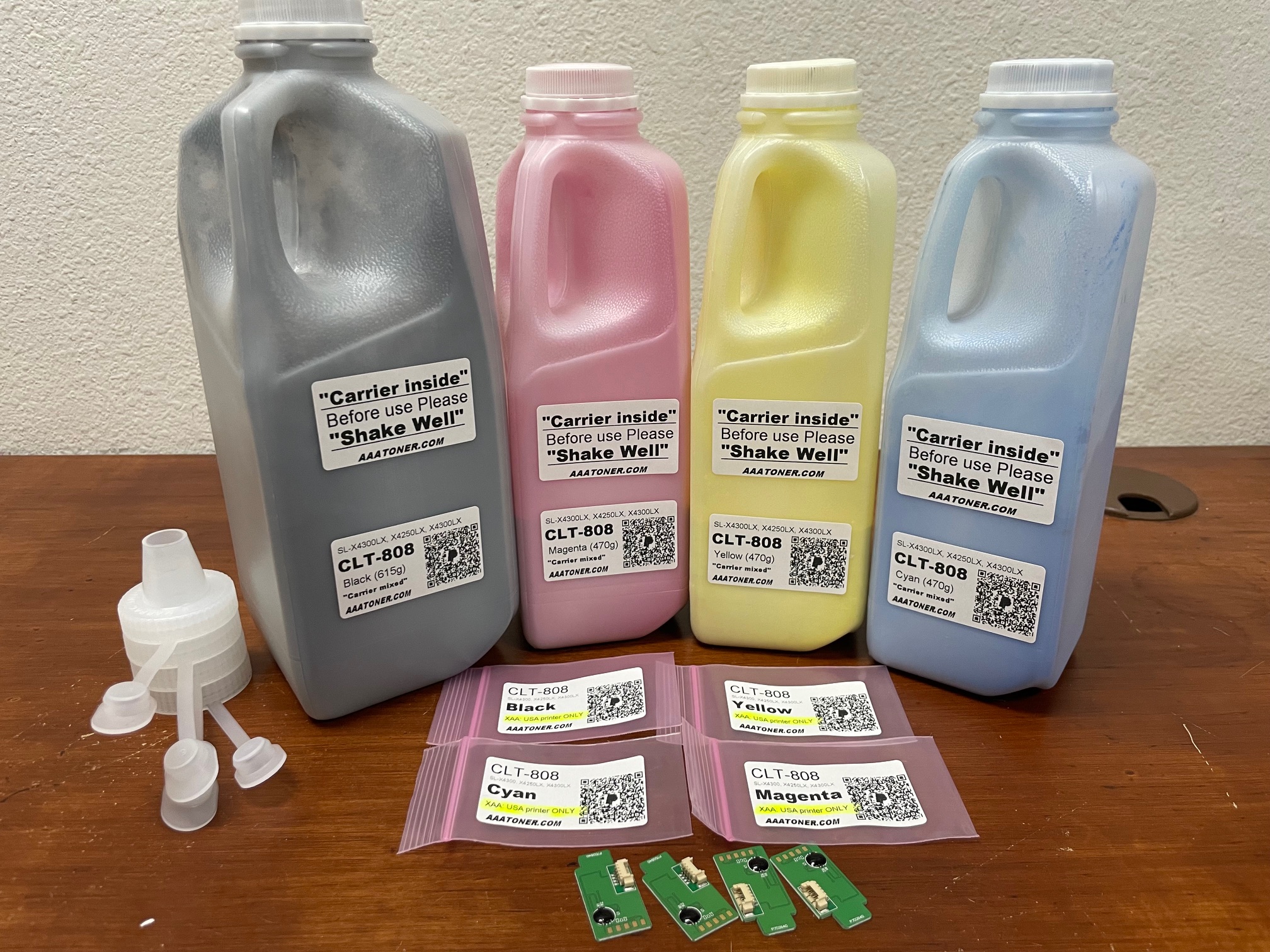 (615g/470g) 4 Toner Refill for Samsung MultiXpress SL-X4300LX, X4250LX, X4300LX (CLT-808) + 4 Chips