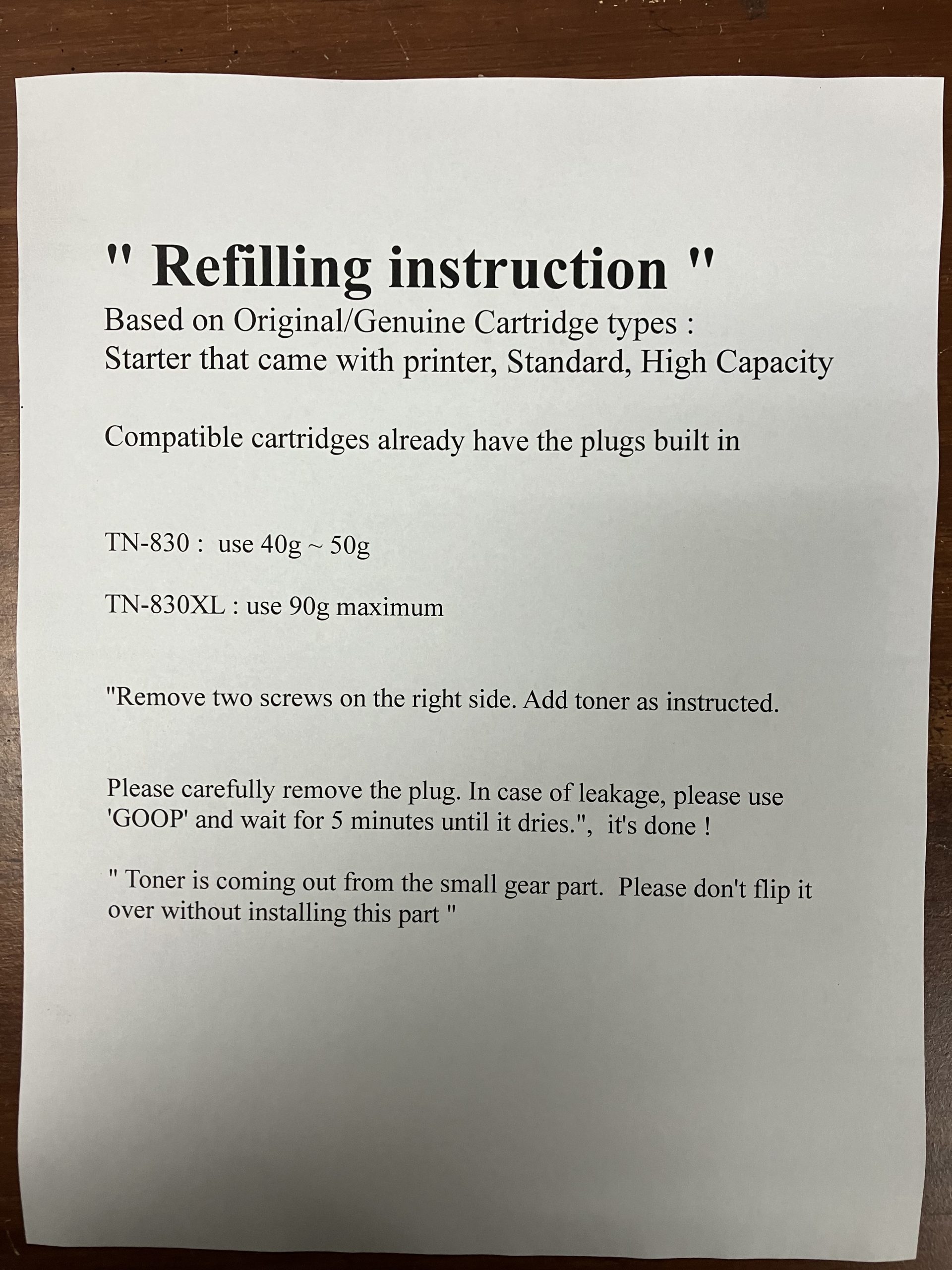 (600g) ” X-Generation “ Toner Refill for Brother TN-830, TN830, TN-830XL, TN830XL - Image 2