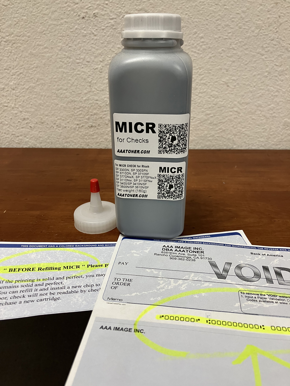 MICR Check Print (160g) Toner Refill for Ricoh SP 3710DN, SP 3710X, SP 3710SF, M 320F, SP 330DN, SP 330SFN, SP 377DNwX, SP 377SFNwX, SP 311DNw, SP 311SFNw, SP 3400, SP 3410, SP 3500N, SP 3510DN, SP 3510SF