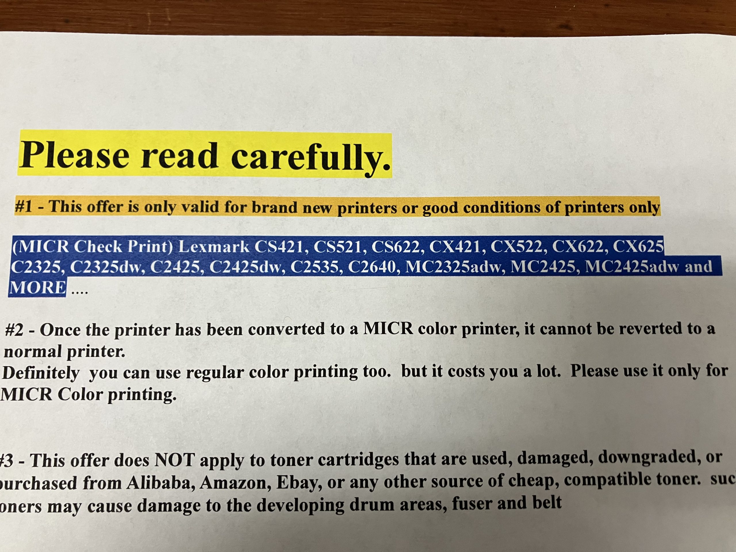 (MICR Check Color) Lexmark CS421, CS521, CS622, CX421, CX522, CX622, CX625 C2325, C2325dw, C2425, C2425dw, C2535, C2640, MC2325adw, MC2425, MC2425adw Printer and MORE .... - Image 4