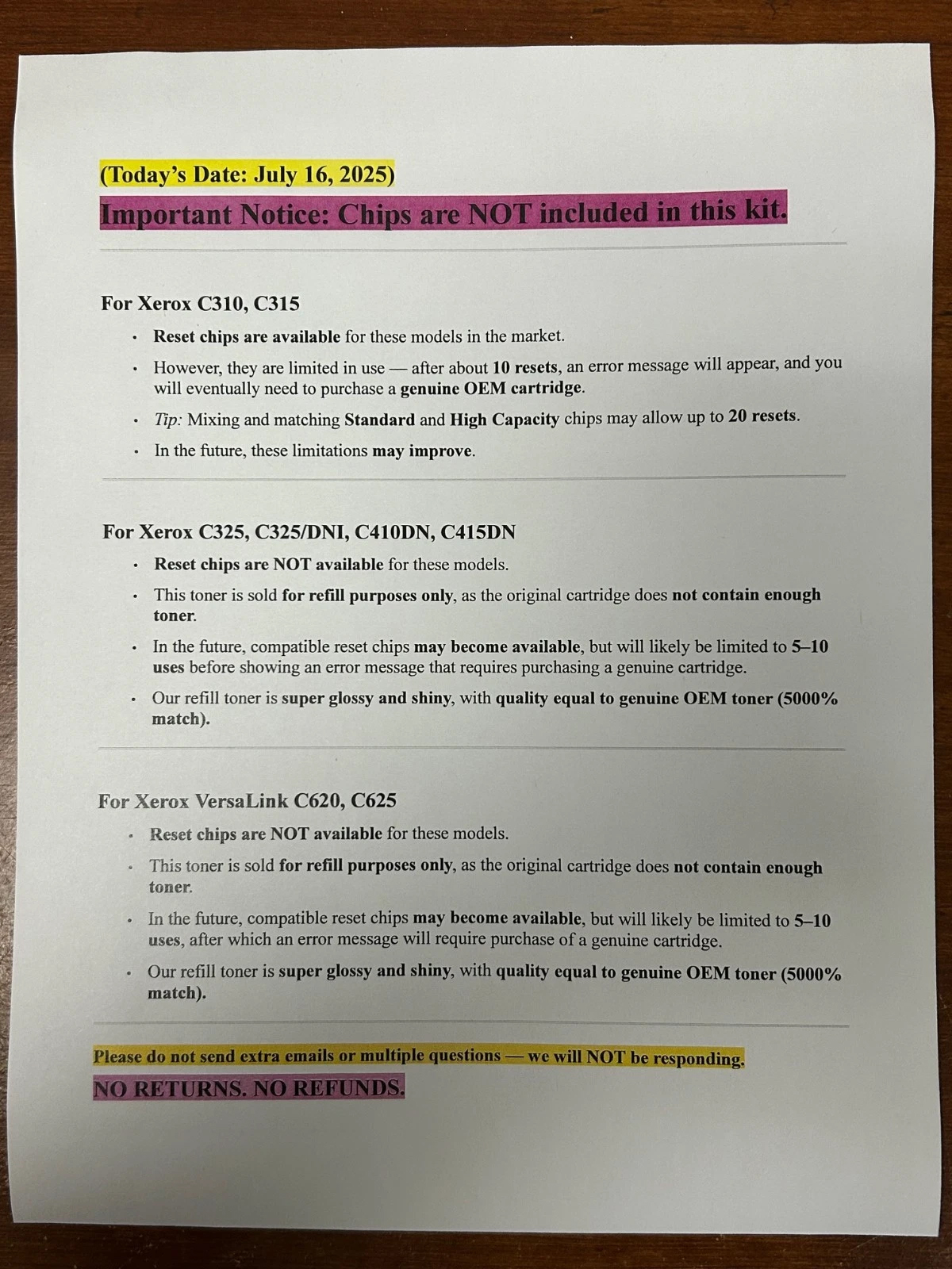 Toner Refill for Xerox C310, C315, Xerox C410, Versalink C415, Xerox C325, Xerox Versalink C620 and Versalink C625 color printers - Image 2