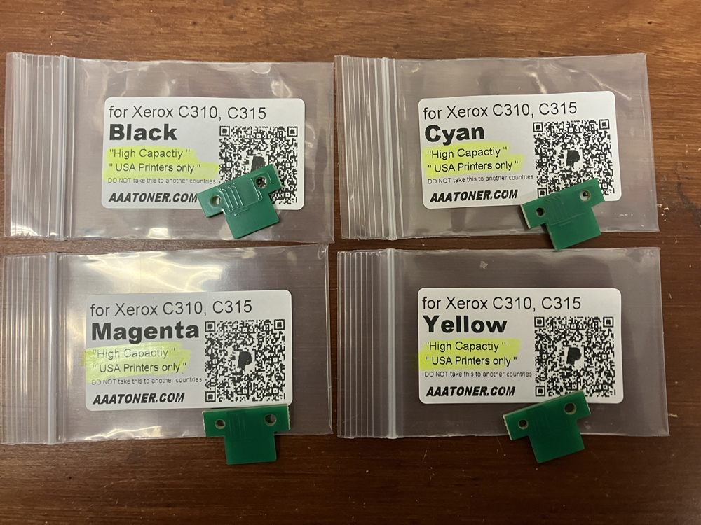 4 Toner Chip " High Capacity " for Xerox C310, C315 color printer (USA Printers ONLY)