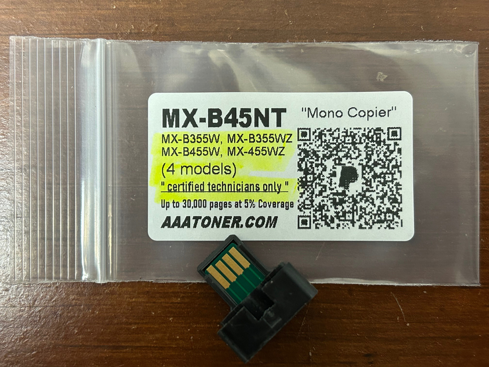 Toner Chip, Toner Refill for for Sharp MX-B355W, MX-B355WZ, MX-B455W, MX-455WZ (MX-B35NT, MX-B45NT) (4 models) " certified technicians only "